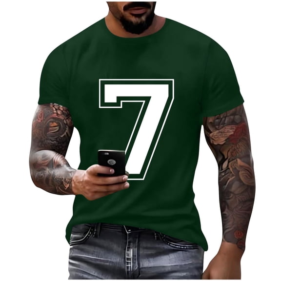 LMOIPLI Number 7 T-Shirt Unisex Short Sleeve Varsity Shirt Sports Team Jersey Crew Neck Fashionable Pullover Top Army Green S