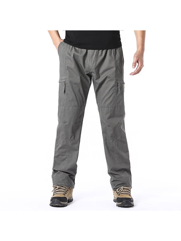 Plus Size Elastic Waist Cargo Pants for Men Baggy Straight Leg Pull On Work Hiking Pants with Multi Pockets Army Green XXXL
