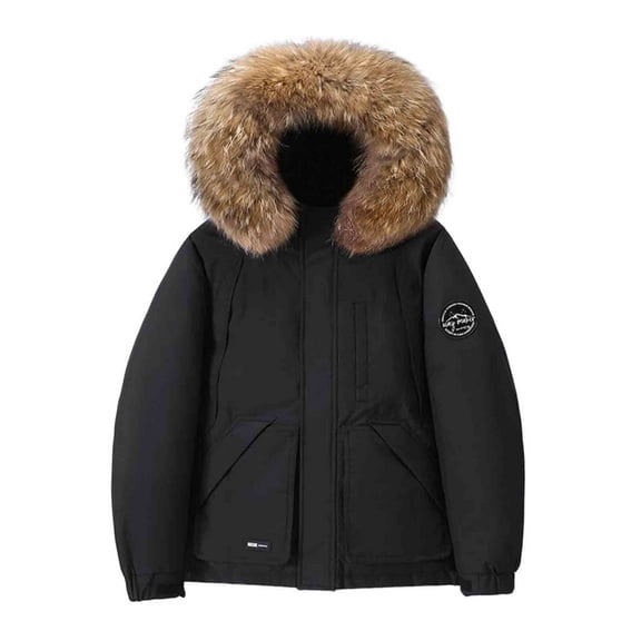 LMOIPLI Puffer Jacket Men Waterproof Zip Up Winter Jackets for Women Warm Ski Snow Coat with Pockets Thicken Faux Fur Hooded Parka Black S