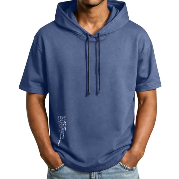 LMOIPLI Short Sleeve Hoodies for Men Gym Workout Sweatshirt Lightweight Athletic Pullover Plus Size T Shirt Active Tops Blue M