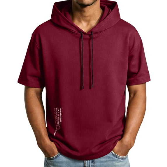 LMOIPLI Short Sleeve Hoodies for Men Gym Workout Sweatshirt Lightweight Athletic Pullover Plus Size T Shirt Active Tops Wine XS