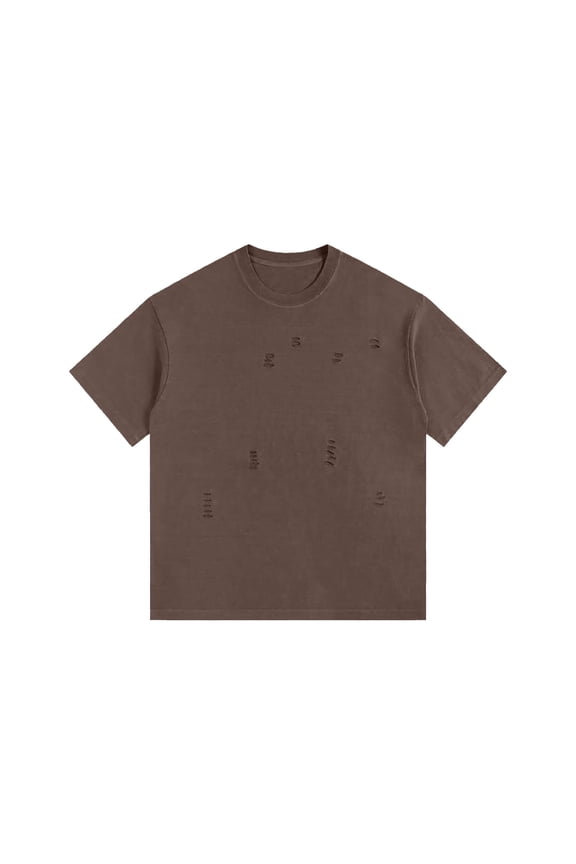 Trendy Ripped Tshirts Plain Cotton Short Sleeve Shirts for Mens Summer Tops Vintage Destruction Plus Size Tees Coffee S
