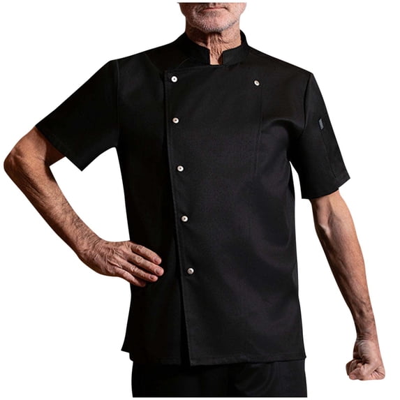 LMOIPLI Unisex Chef Shirt Short Sleeve Chef Coat for Men Breathable Cook Shirts Fashion Restaurant Kitchen Working Uniform Black XL