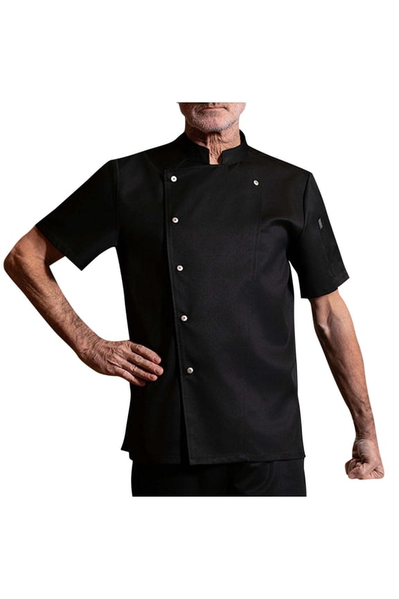Unisex Chef Shirt Short Sleeve Chef Coat for Men Breathable Cook Shirts Fashion Restaurant Kitchen Working Uniform Black XL