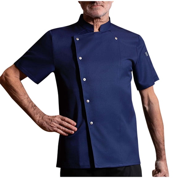 LMOIPLI Unisex Chef Shirt Short Sleeve Chef Coat for Men Breathable Cook Shirts Fashion Restaurant Kitchen Working Uniform Blue L