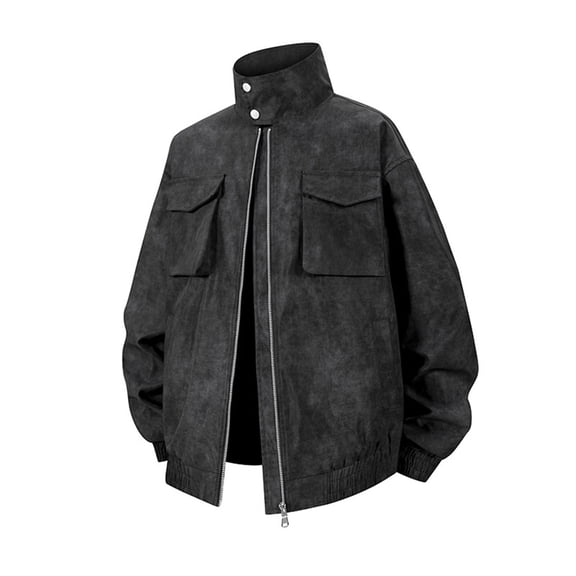 LMOIPLI Warm Soft Coat for Men Casual Full Zip Up Long Sleeve Stand Collar Jackets Loose Fit Solid Color Fashion Outerwear with Pockets Black XXXL