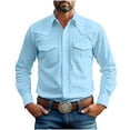 thumbnail image 1 of LMOIPLI Western Cowboy Shirts for Men Pearl Snap Button Down Cotton Work T-Shirt Casual Shirt Jacket with Two Pockets Light Blue XXXL, 1 of 7