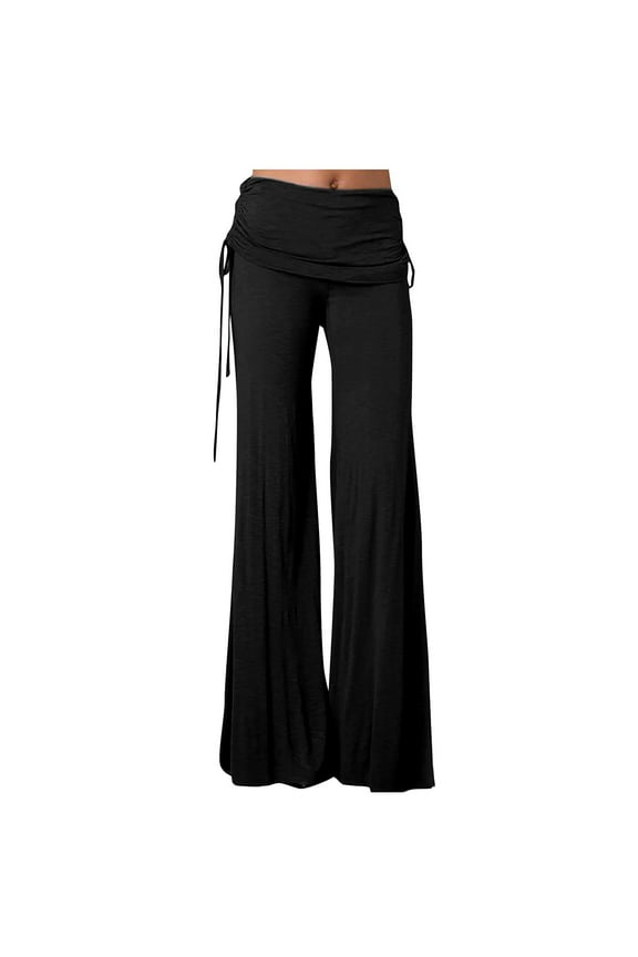 Women's Bootcut Leisure Pants Lightweight Long Pants Boyfriend Style Hip Hop Vintage Boyfriend Style Hip Hop Solid Color Fashion Summer Clothes Bell Bottoms Elastic High Waist Black XXXXL