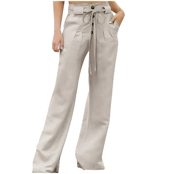 LMOIPLI Women's Bootcut Lightweight Long Pants Elastic High Waist Fashion Summer Clothes Slim Palazzo Pants for Women Vintage Palazzo Pants for Women Solid Color Khaki XL