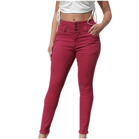 LMOIPLI Women's Butt Lifting Denim Pants Skinny Jeans High Waist Comfy Breathable for Women Watermelon Red,XXL