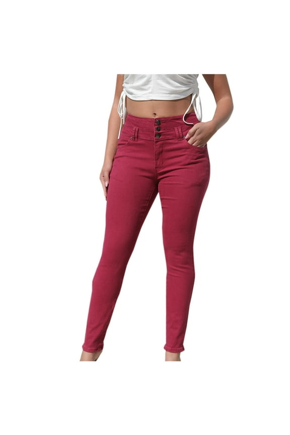 Women's Butt Lifting Denim Pants Skinny Jeans High Waist Comfy Breathable for Women Watermelon Red,XXL