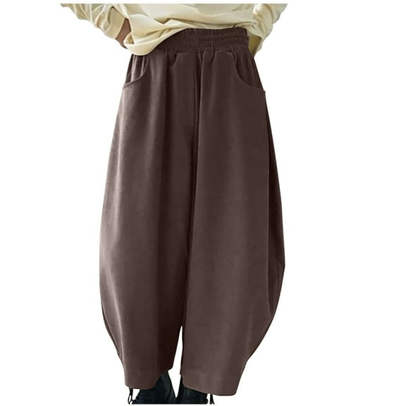 LMOIPLI Women's Casual Loose Full Lenght Trousers High Waist Fashion Summer Clothes Baggy Pants Corduroy Pants Vintage Corduroy Pants Solid Color Coffee XXL