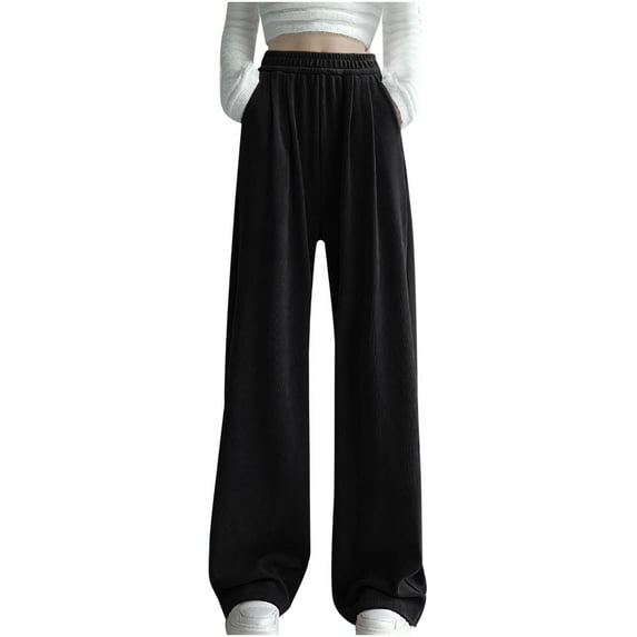 LMOIPLI Women's Comfy Lounge Palazzo Lightweight Long Pants Solid Color High Waist Vintage Loose Palazzo Pants Fashion Summer Clothes Loose Palazzo Pants Dressy Bottoms Black L