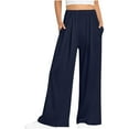 thumbnail image 1 of LMOIPLI Women's Dressy Flowy Pant Wide Leg Pants Vintage Palazzo Beach Pants Palazzo Beach Pants Solid Color Elastic Waist Slack Fashion Summer Clothes Lightweight Long Pants Dark Blue XL, 1 of 8