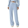 thumbnail image 1 of LMOIPLI Women's Elastic Waist Slack Lightweight Long Pants Dressy Flowy Pant Vintage Palazzo Beach Pants Solid Color Fashion Summer Clothes Palazzo Beach Pants Wide Leg Pants Light Blue XXL, 1 of 6