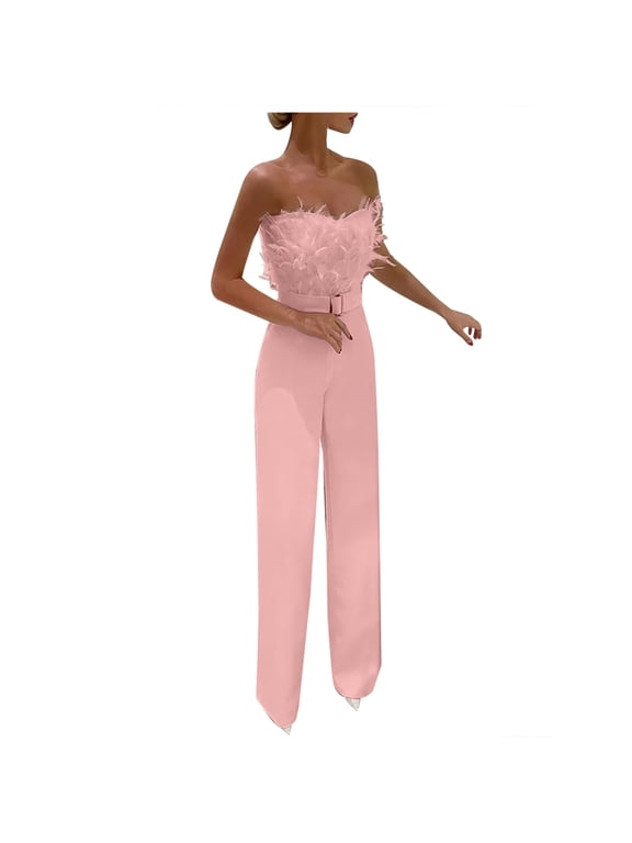 Women's Fashion Summer Clothes Baggy Lightweight Long Pants Solid Color Vintage Adjustable Strap Romper Wide Leg Outfits Adjustable Strap Romper Overalls Long Bib Pants Pink L