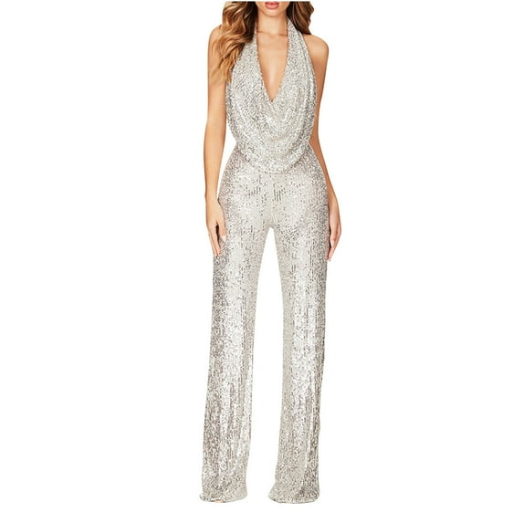 LMOIPLI Women's Fashion Summer Clothes Baggy Vintage Adjustable Strap Romper Wide Leg Outfits Adjustable Strap Romper Plain Color Overalls Long Bib Pants Lightweight Long Pants Silver XL