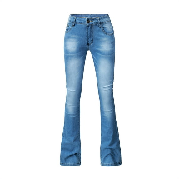 LMOIPLI Women's Fashion Summer Clothes Bootcut Leisure Pants Vintage Boyfriend Style Hip Hop Elastic High Waist Bell Bottoms Boyfriend Style Hip Hop Solid Color Lightweight Long Pants Light Blue XL