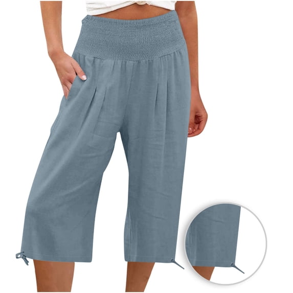 LMOIPLI Women's Fashion Summer Clothes Elastic High Waist Vintage Women's Capri Pants Women's Capri Pants Plain Color Crop Pants Slim Sports Jogger Silver XL