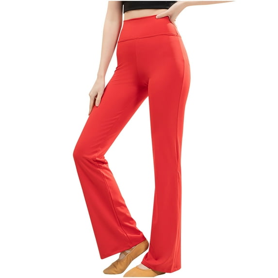 LMOIPLI Women's Fashion Summer Clothes Slim Vintage Yoga Leggings Sports Jogger Yoga Leggings Lightweight Long Pants Elastic High Waist Solid Color Red XXL