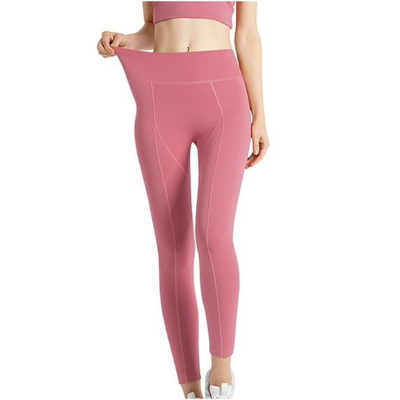LMOIPLI Women's Fashion Summer Clothes Slim Vintage Yoga Leggings Yoga Leggings Full Lenght Trousers Plain Color Elastic High Waist Sports Jogger Pink L