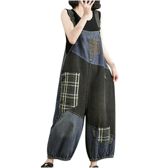 LMOIPLI Women's Fashion Summer Clothes Wide Leg Outfits Lightweight Long Pants Vintage Adjustable Strap Romper Baggy Overalls Long Bib Pants Solid Color Adjustable Strap Romper Blue XXL