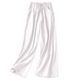 thumbnail image 1 of LMOIPLI Women's Flowy Swing Palazzo Full Lenght Trousers Elastic High Waist Fashion Summer Clothes Vintage Wide Leg Lounge Trousers Wide Leg Lounge Trousers Plain Color Straight Wide Leg White XXXL, 1 of 5