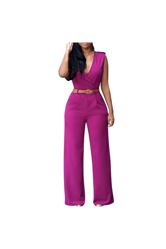 Women's Jumpsuits Wide Leg Dressy V Neck Sleeveless Long Pants Rompers 2024 for Women Hot Pink,XL