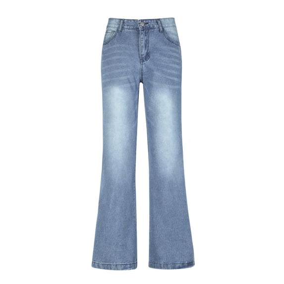 LMOIPLI Women's Lightweight Long Pants Elastic High Waist Vintage Denim Pants Fashion Summer Clothes Denim Pants Slim Solid Color Sports Jogger Blue L