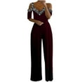 thumbnail image 1 of LMOIPLI Women's Overalls Long Bib Pants Lightweight Long Pants Adjustable Strap Romper Baggy Solid Color Fashion Summer Clothes Vintage Adjustable Strap Romper Wide Leg Outfits Wine XXL, 1 of 4