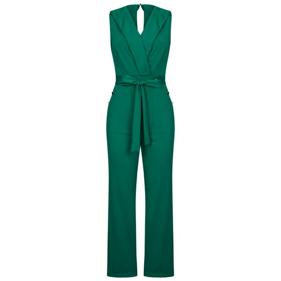 LMOIPLI Women's Overalls Long Bib Pants Lightweight Long Pants Wide Leg Outfits Plain Color Vintage Adjustable Strap Romper Adjustable Strap Romper Fashion Summer Clothes Slim Fitting Green L