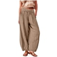thumbnail image 1 of LMOIPLI Women's Palazzo Beach Pants Wide Leg Pants Lightweight Long Pants Fashion Summer Clothes Vintage Palazzo Beach Pants Solid Color Dressy Flowy Pant Elastic Waist Slack Khaki S, 1 of 7