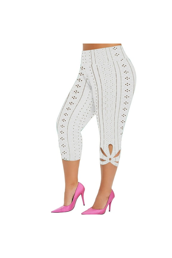 Women's Plain Color Crop Pants Sports Jogger Fashion Summer Clothes Elastic High Waist Slim Yoga Leggings Vintage Yoga Leggings White XXXXL