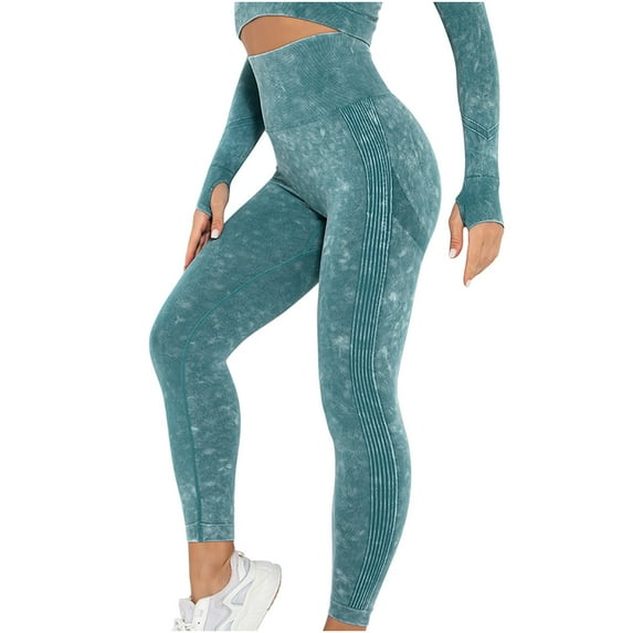LMOIPLI Women's Plain Color Full Lenght Trousers Vintage Yoga Leggings Elastic High Waist Sports Jogger Slim Yoga Leggings Fashion Summer Clothes Green M