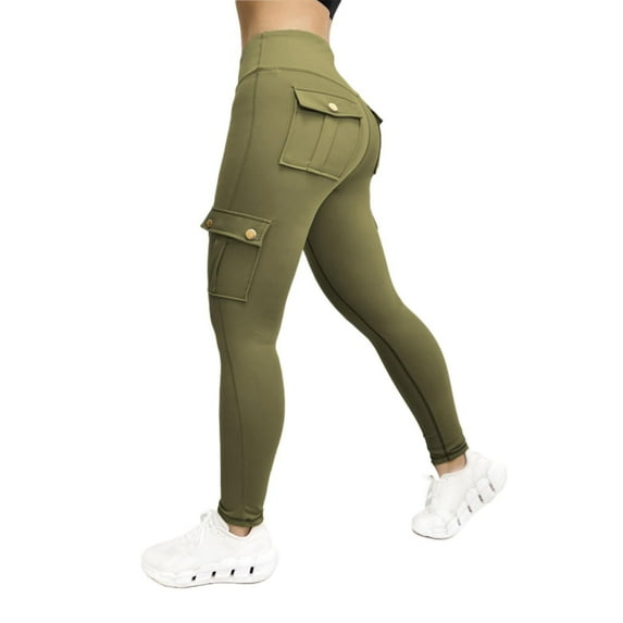 LMOIPLI Women's Plain Color Full Lenght Trousers Yoga Leggings Vintage Yoga Leggings Elastic High Waist Fashion Summer Clothes Sports Jogger Slim Army Green L