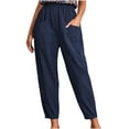 thumbnail image 1 of LMOIPLI Women's Plain Color Lightweight Long Pants Vintage Wide Leg Lounge Trousers Straight Wide Leg Wide Leg Lounge Trousers Fashion Summer Clothes Flowy Swing Palazzo Elastic High Waist Blue XXXL, 1 of 9