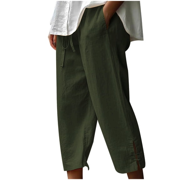 LMOIPLI Women's Slim Crop Pants Sports Jogger Elastic High Waist Women's Capri Pants Vintage Women's Capri Pants Fashion Summer Clothes Solid Color Army Green XXXL
