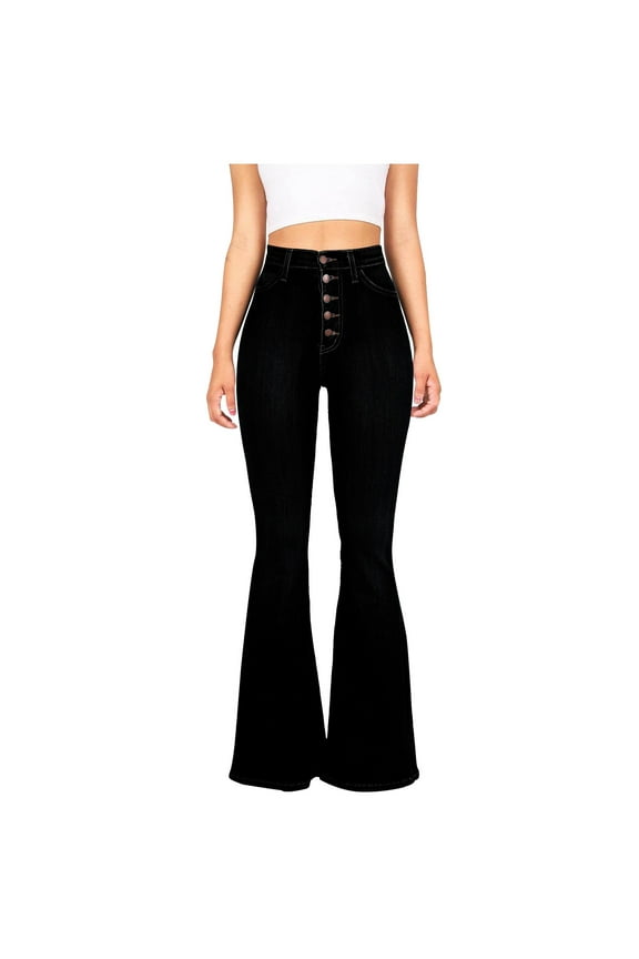 Women's Solid Color Lightweight Long Pants Bootcut Leisure Pants Vintage Boyfriend Style Hip Hop Boyfriend Style Hip Hop Elastic High Waist Bell Bottoms Fashion Summer Clothes Black M