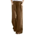 thumbnail image 1 of LMOIPLI Women's Solid Color Lightweight Long Pants Fashion Summer Clothes Straight Wide Leg Wide Leg Lounge Trousers Flowy Swing Palazzo Vintage Wide Leg Lounge Trousers Elastic High Waist Coffee XXL, 1 of 5
