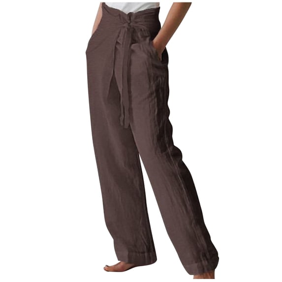 LMOIPLI Women's Straight Wide Leg Lightweight Long Pants Wide Leg Lounge Trousers Flowy Swing Palazzo Fashion Summer Clothes Plain Color Vintage Wide Leg Lounge Trousers Elastic High Waist Coffee M
