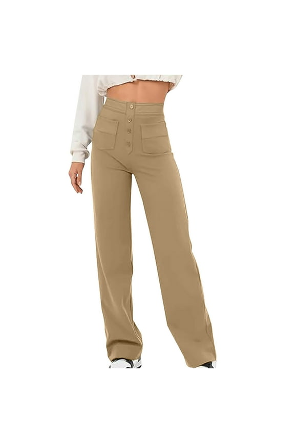Women's Stretchy Yoga Pants Lightweight Long Pants Fashion Summer Clothes Slim Fitting Trouser Plain Pencil Pants Vintage Skinny Tight Pants Skinny Tight Pants Elastic High Waist Khaki M