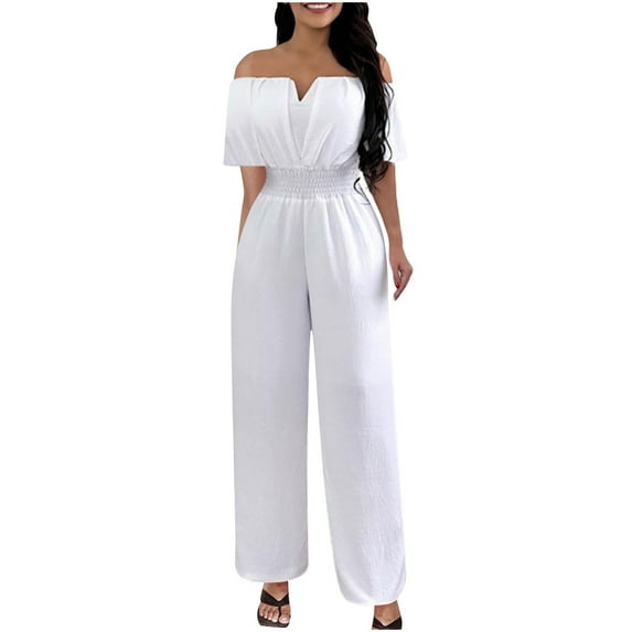 LMOIPLI Women's Vintage Adjustable Strap Romper Baggy Fashion Summer Clothes Adjustable Strap Romper Lightweight Long Pants Wide Leg Outfits Plain Color Overalls Long Bib Pants White XL