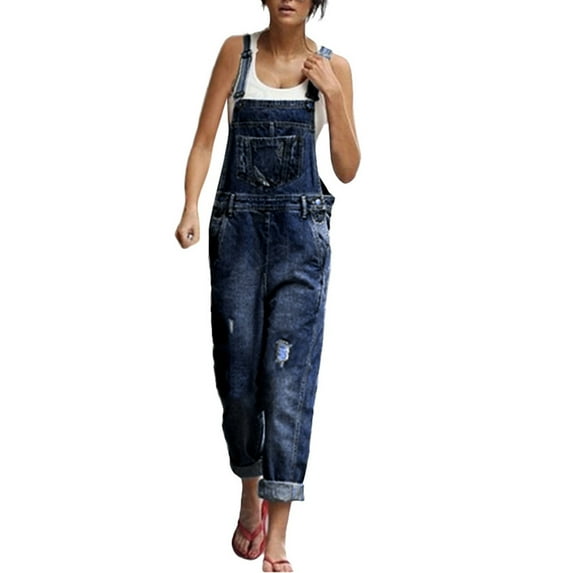 LMOIPLI Women's Vintage Adjustable Strap Romper Baggy Solid Color Wide Leg Outfits Lightweight Long Pants Adjustable Strap Romper Fashion Summer Clothes Overalls Long Bib Pants Dark Blue XL