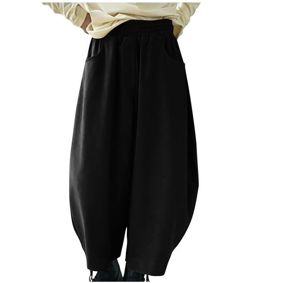 LMOIPLI Women's Vintage Corduroy Pants High Waist Casual Loose Fashion Summer Clothes Baggy Pants Solid Color Full Lenght Trousers Corduroy Pants Black L
