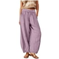 thumbnail image 1 of LMOIPLI Women's Vintage Palazzo Beach Pants Wide Leg Pants Elastic Waist Slack Solid Color Lightweight Long Pants Palazzo Beach Pants Fashion Summer Clothes Dressy Flowy Pant Purple L, 1 of 7