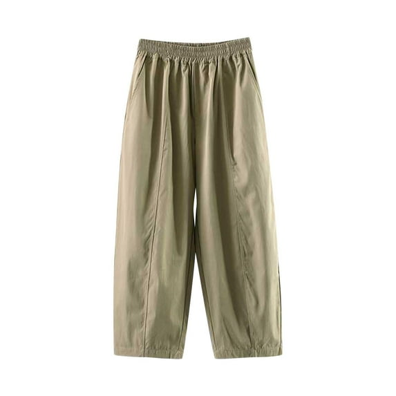 LMOIPLI Women's Vintage Palazzo Pants for Women Elastic High Waist Fashion Summer Clothes Slim Palazzo Pants for Women Sports Jogger Crop Pants Plain Color Army Green XL