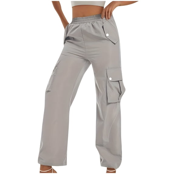 LMOIPLI Women's Vintage Palazzo Pants for Women Elastic High Waist Fashion Summer Clothes Slim Plain Color Lightweight Long Pants Palazzo Pants for Women Sports Jogger Gray M