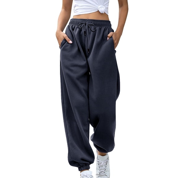 LMOIPLI Women's Vintage Running Sweatpants Exercise Track Pants Fashion Summer Clothes Lightweight Long Pants Running Sweatpants Workout Athletic Lounge Plain Color Sports Training Pants Navy XL