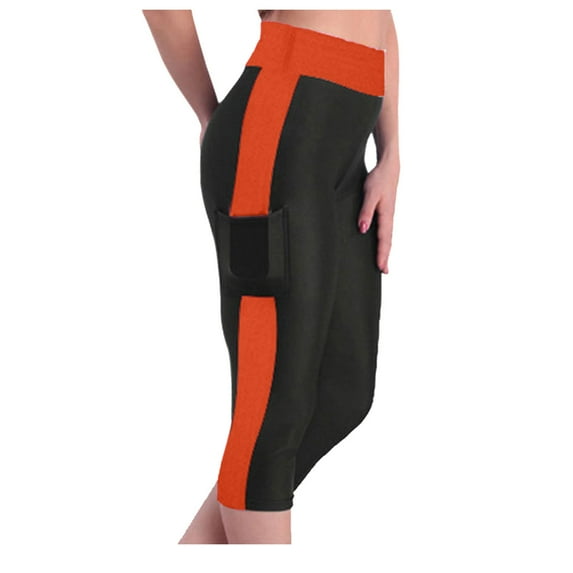 LMOIPLI Women's Vintage Yoga Leggings Elastic High Waist Slim Fashion Summer Clothes Plain Color Crop Pants Sports Jogger Yoga Leggings Orange XXL