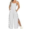 thumbnail image 1 of LMOIPLI Women's Wide Leg Outfits Lightweight Long Pants Adjustable Strap Romper Baggy Fashion Summer Clothes Vintage Adjustable Strap Romper Solid Color Overalls Long Bib Pants White S, 1 of 6